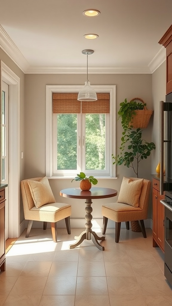 Cozy breakfast nook with two chairs and a small table by the window